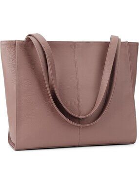 Women  Pink Leather Shoulder Satchel Laptop Compartment Bag